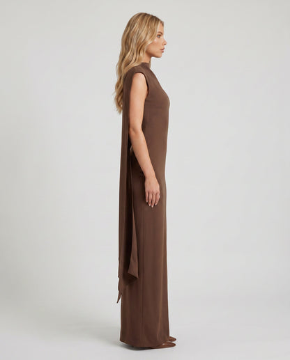 High Neck Cape Formal Maxi Dress