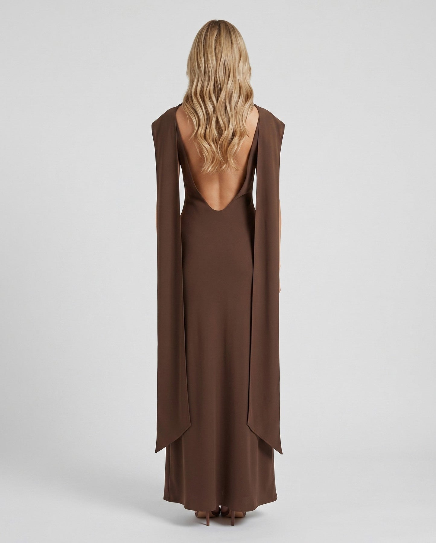 High Neck Cape Formal Maxi Dress