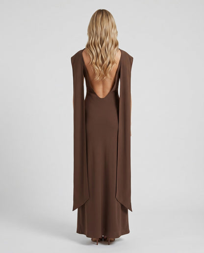 High Neck Cape Formal Maxi Dress