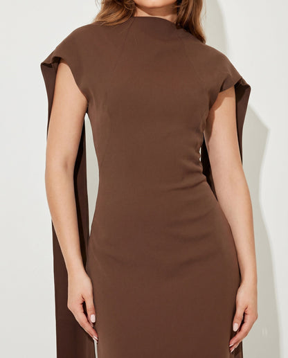 High Neck Cape Formal Maxi Dress