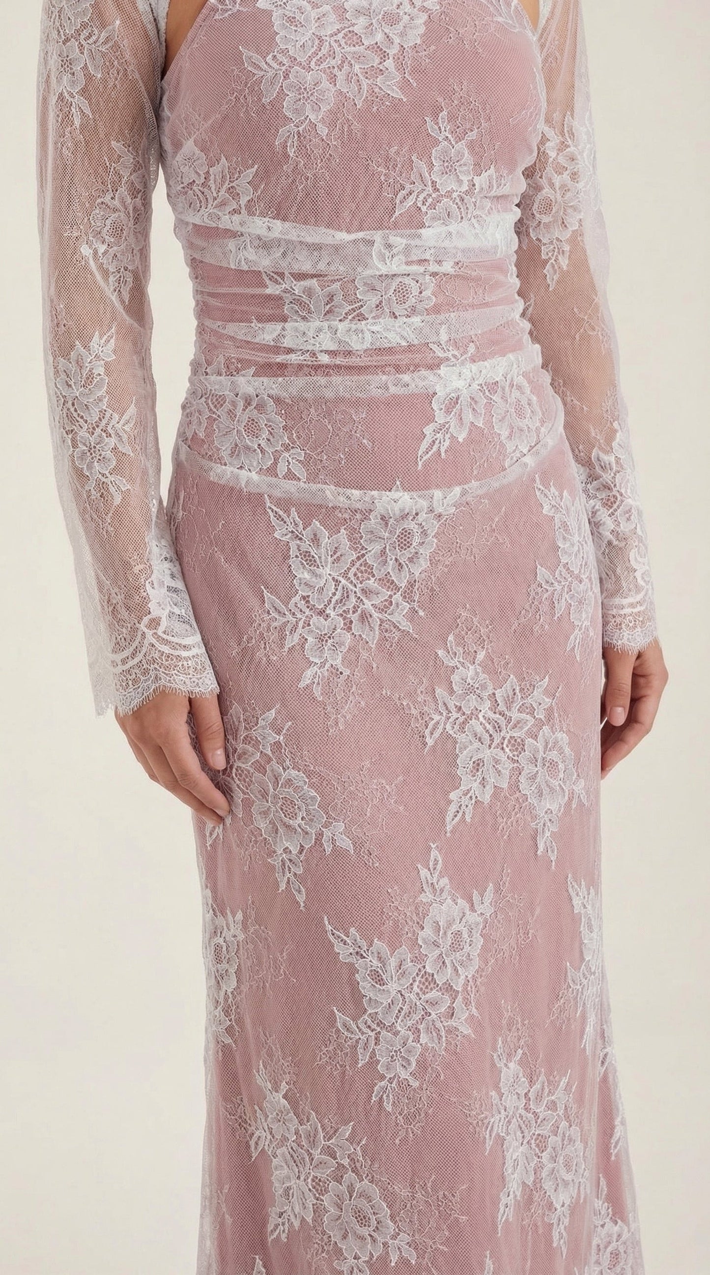Lace Sheer Overlay Formal Maxi Dress
