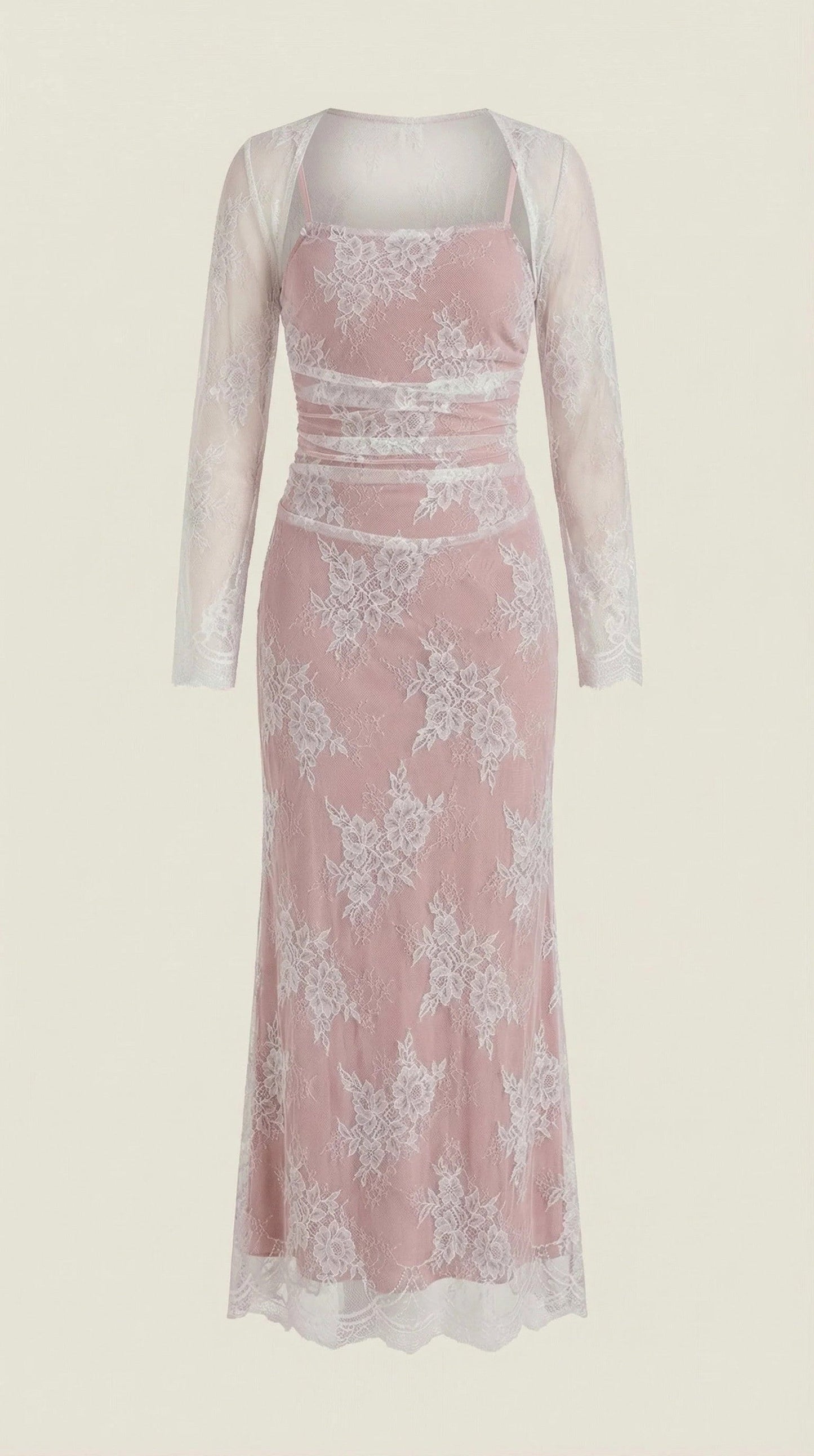 Lace Sheer Overlay Formal Maxi Dress