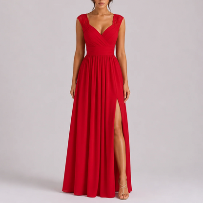 Chiffon Cap Sleeve Formal Maxi Dress