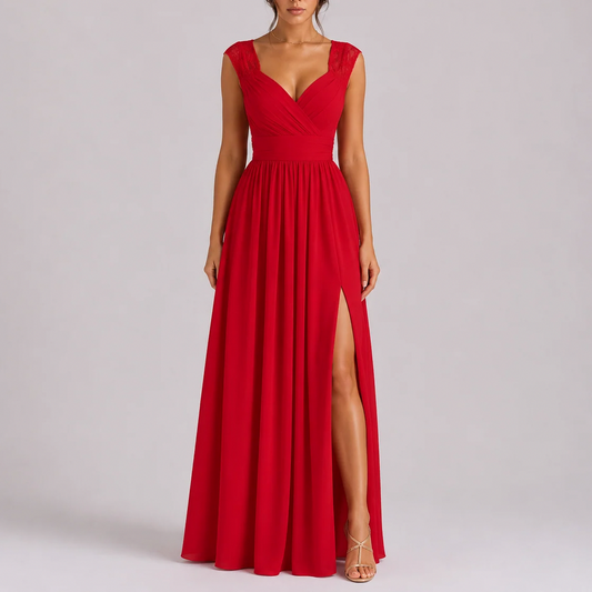 Chiffon Cap Sleeve Formal Maxi Dress