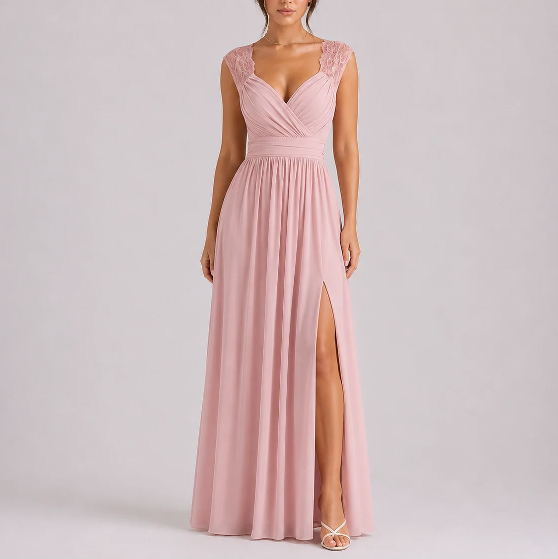 Chiffon Cap Sleeve Formal Maxi Dress