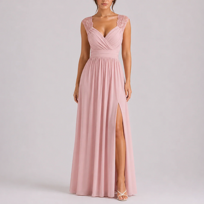 Chiffon Cap Sleeve Formal Maxi Dress