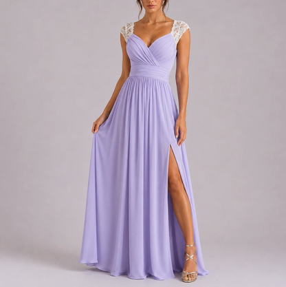 Chiffon Cap Sleeve Formal Maxi Dress