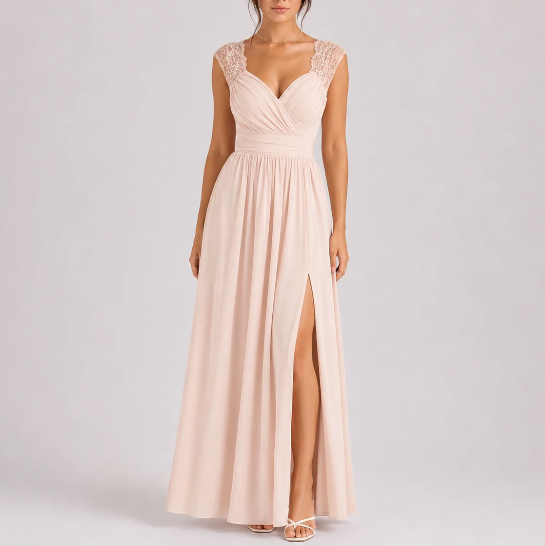 Chiffon Cap Sleeve Formal Maxi Dress