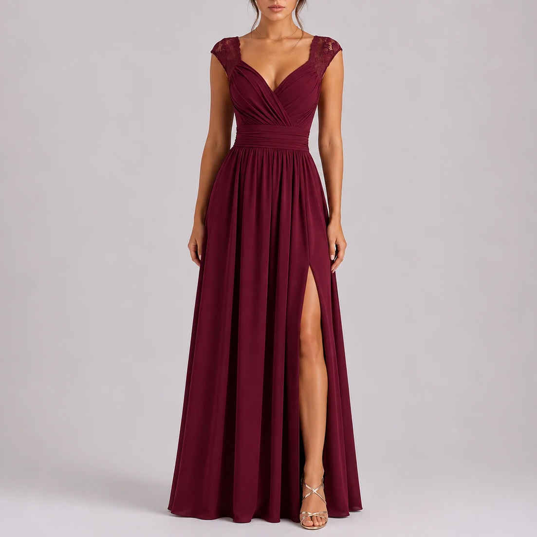 Chiffon Cap Sleeve Formal Maxi Dress
