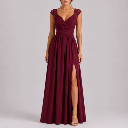 Chiffon Cap Sleeve Formal Maxi Dress