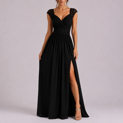 Chiffon Cap Sleeve Formal Maxi Dress