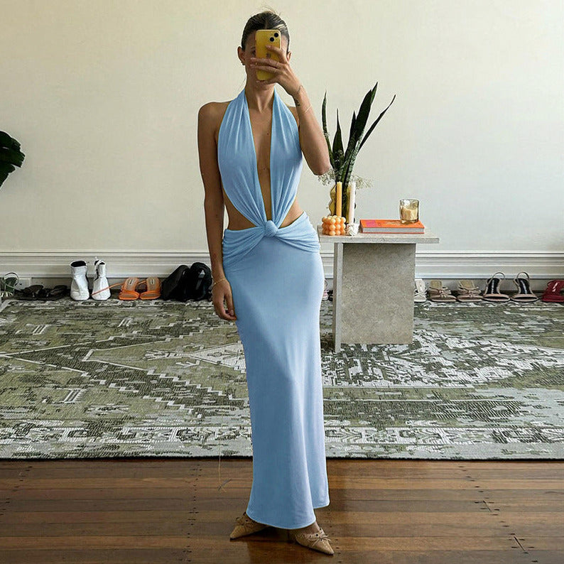 Halter Cutout Twist Maxi Dress