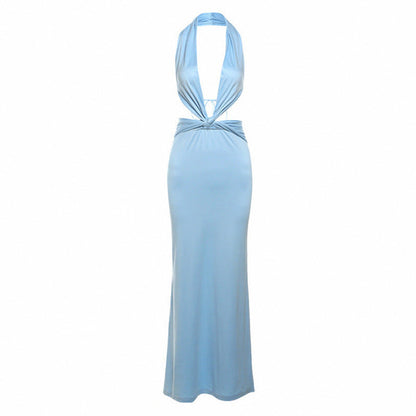 Halter Cutout Twist Maxi Dress