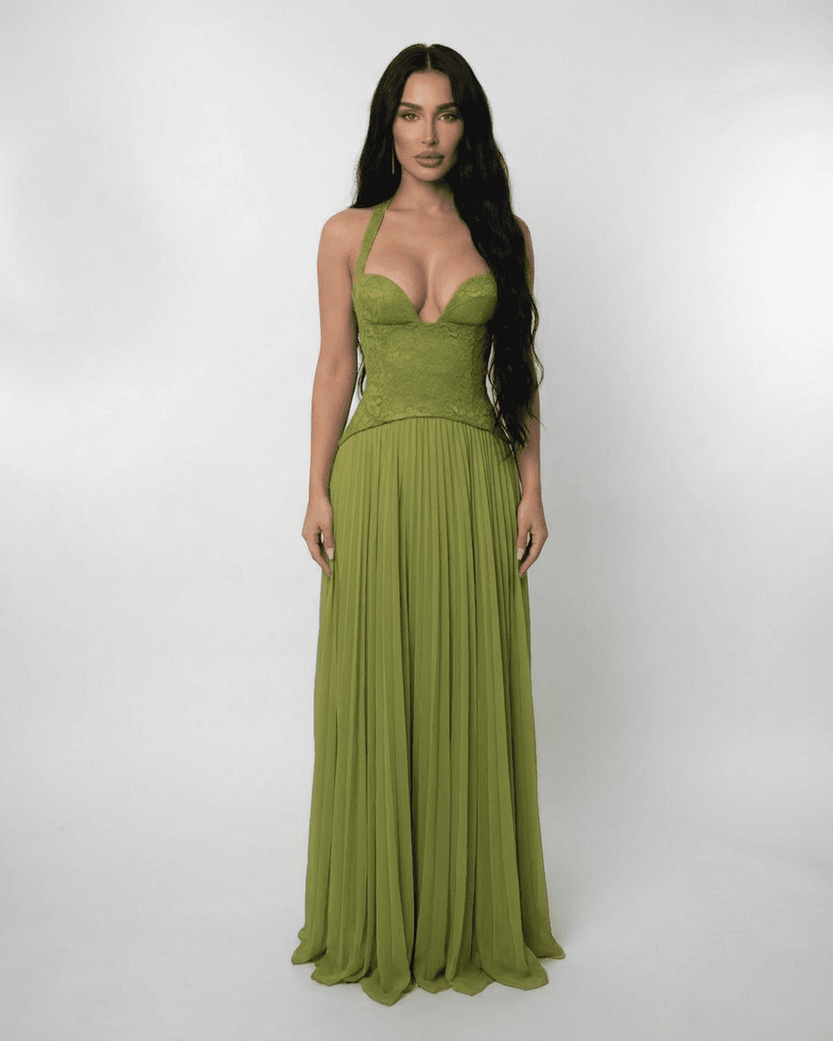 Corset Pleated Halter Maxi Dress