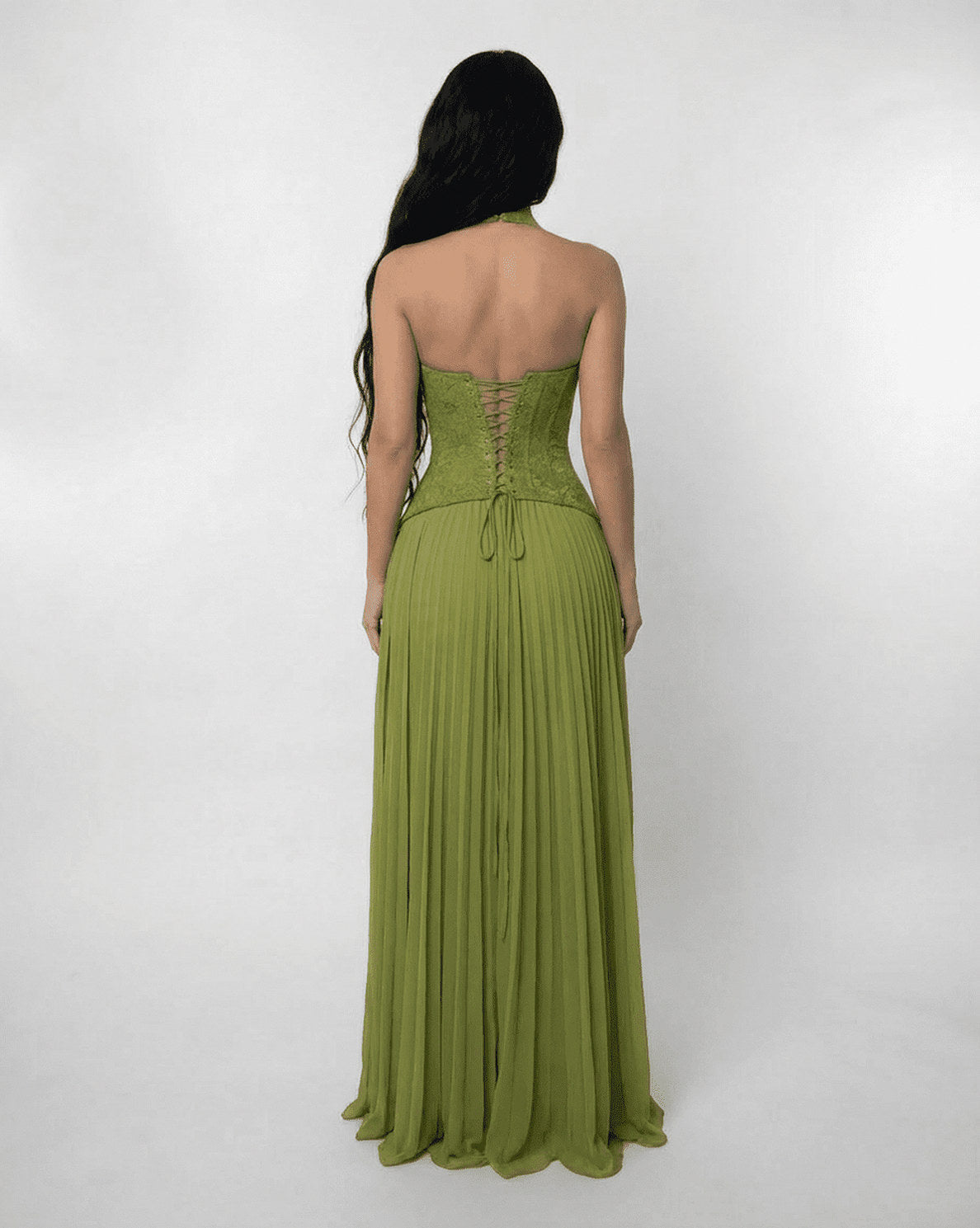 Corset Pleated Halter Maxi Dress