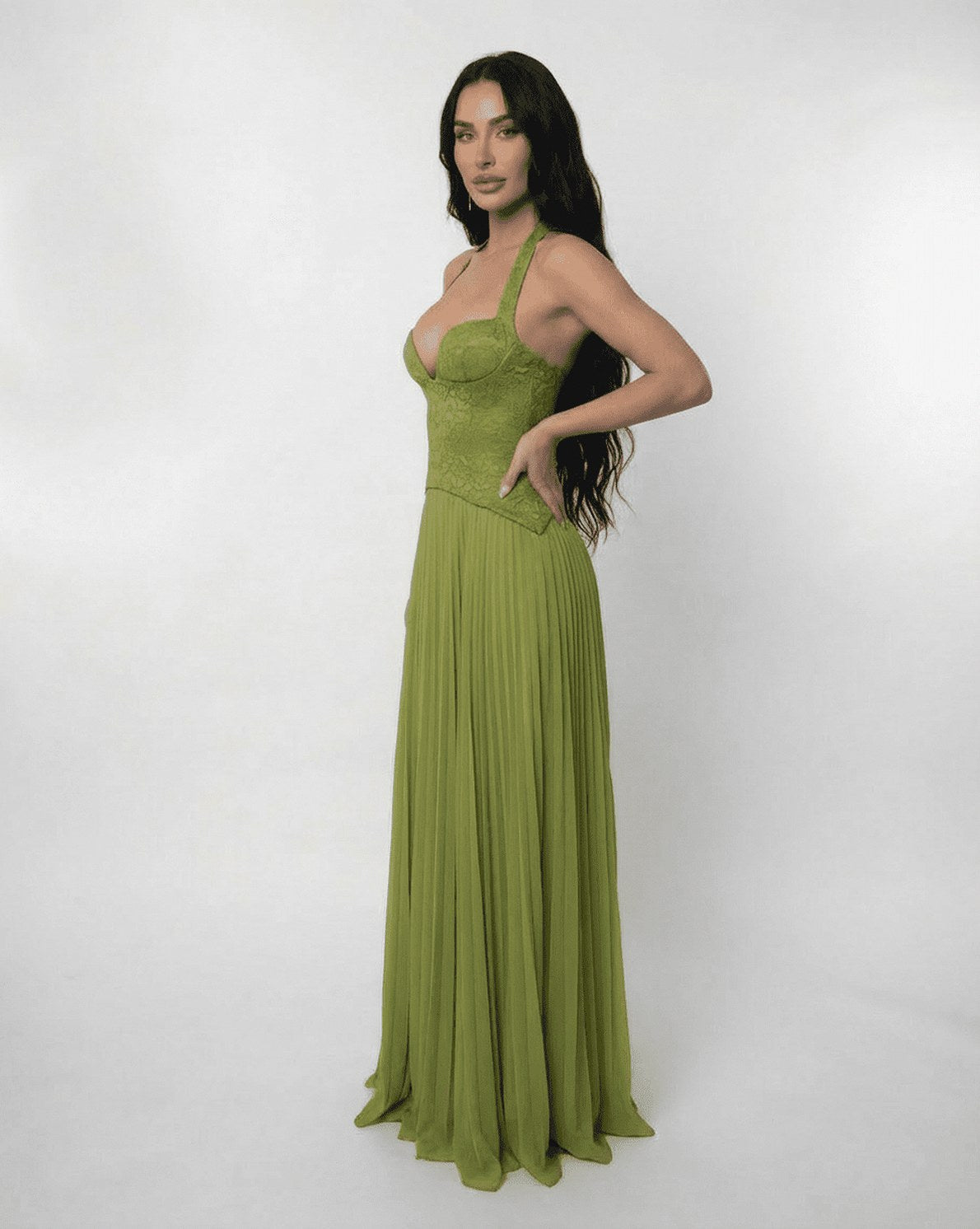 Corset Pleated Halter Maxi Dress