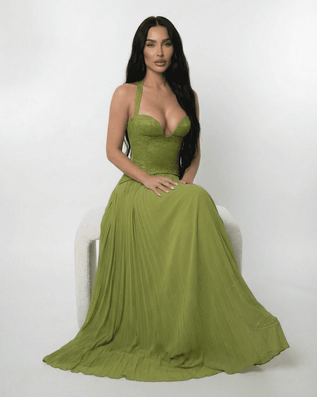 Corset Pleated Halter Maxi Dress