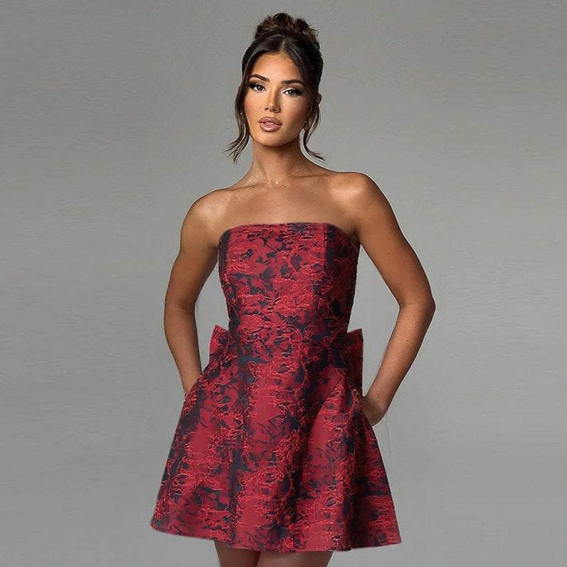 Strapless Bow Back Mini Dress