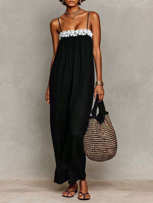 Woven Crochet Trim Maxi Dress
