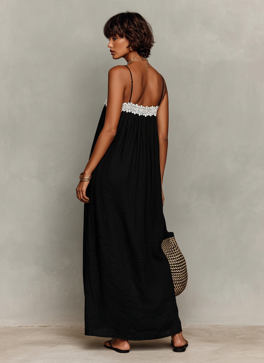 Woven Crochet Trim Maxi Dress