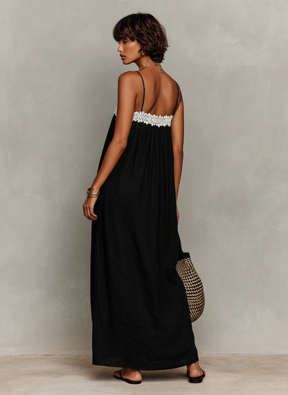 Woven Crochet Trim Maxi Dress