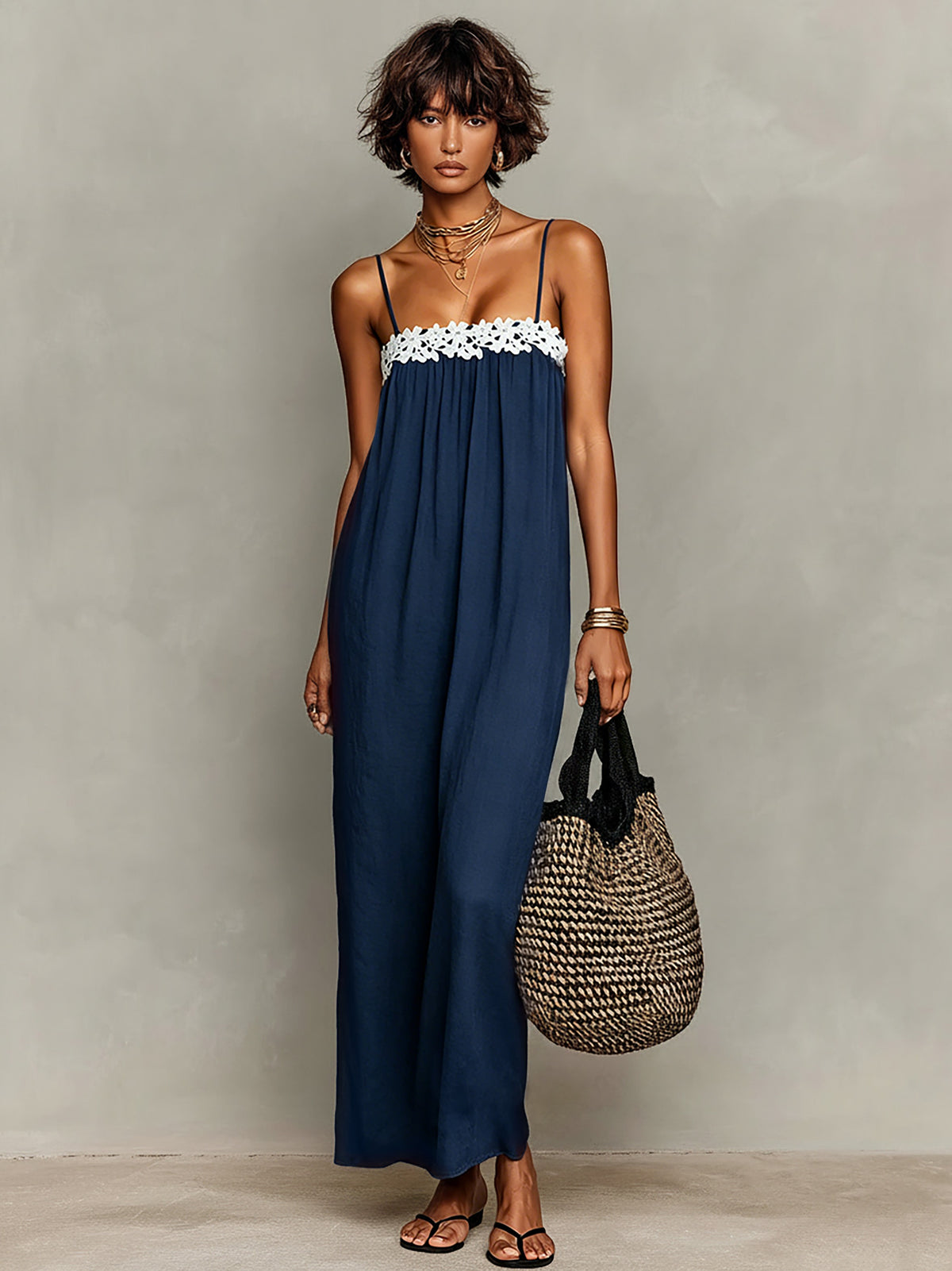 Woven Crochet Trim Maxi Dress