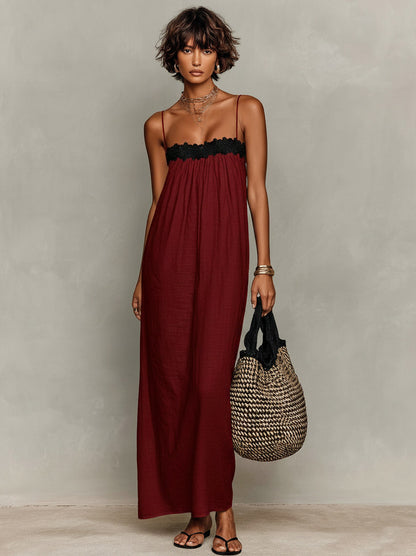 Woven Crochet Trim Maxi Dress