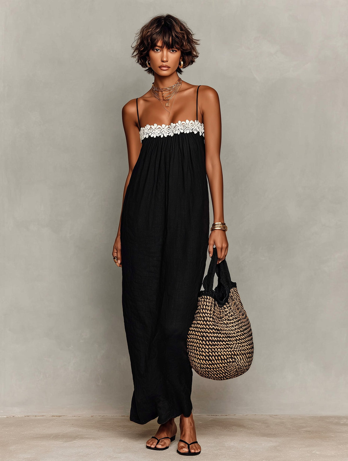 Woven Crochet Trim Maxi Dress